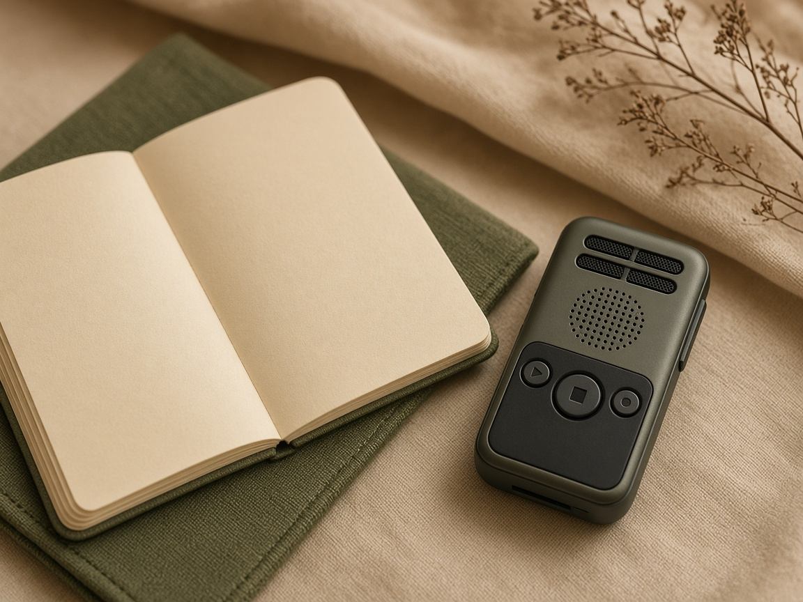 Notebook and recorder prepared for a B2B customer interview